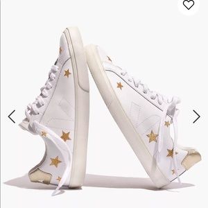 Madewell x VEJA 8/39 white leather sneakers embroidered gold stars